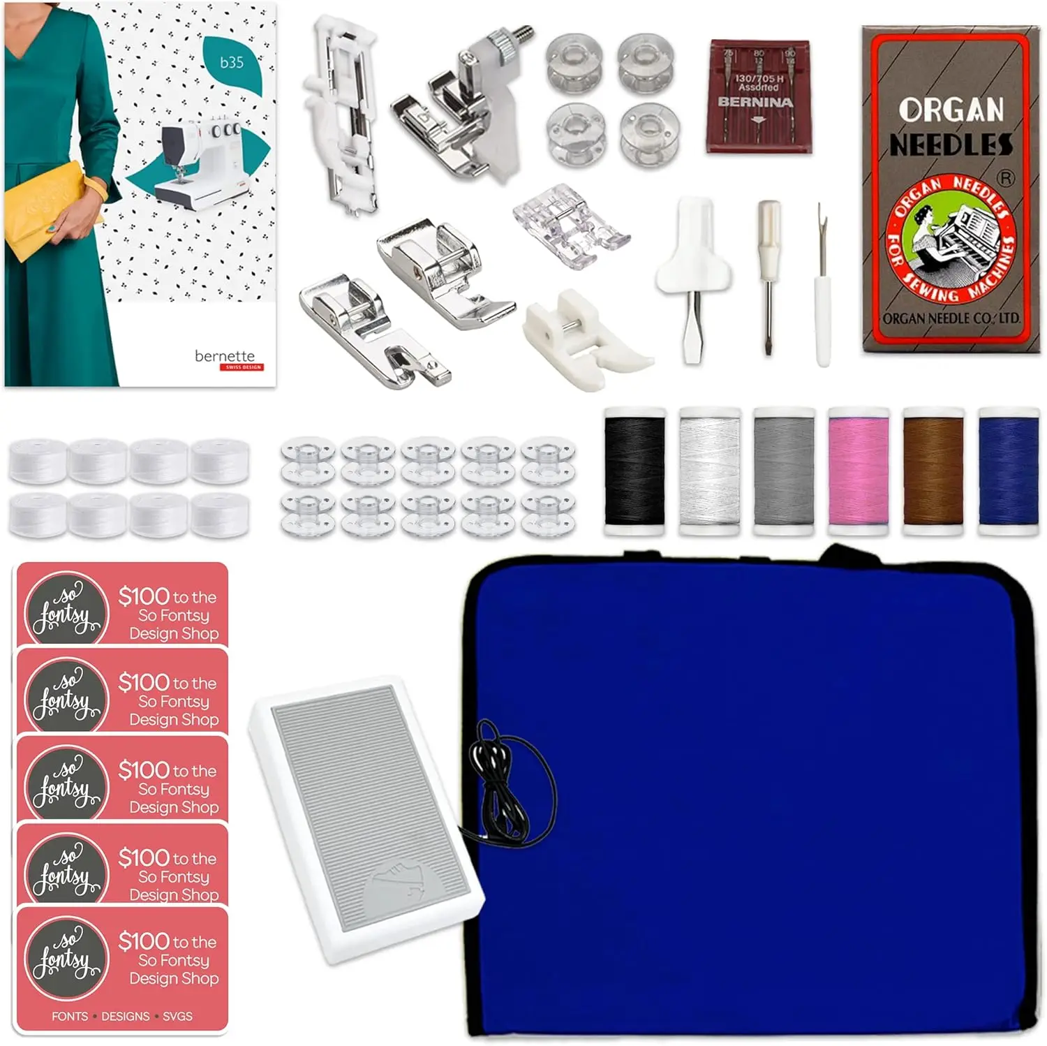 B35 Sewing Machine With Deluxe Sewing Bundle With Embroidery Designs, Accessoires, And More