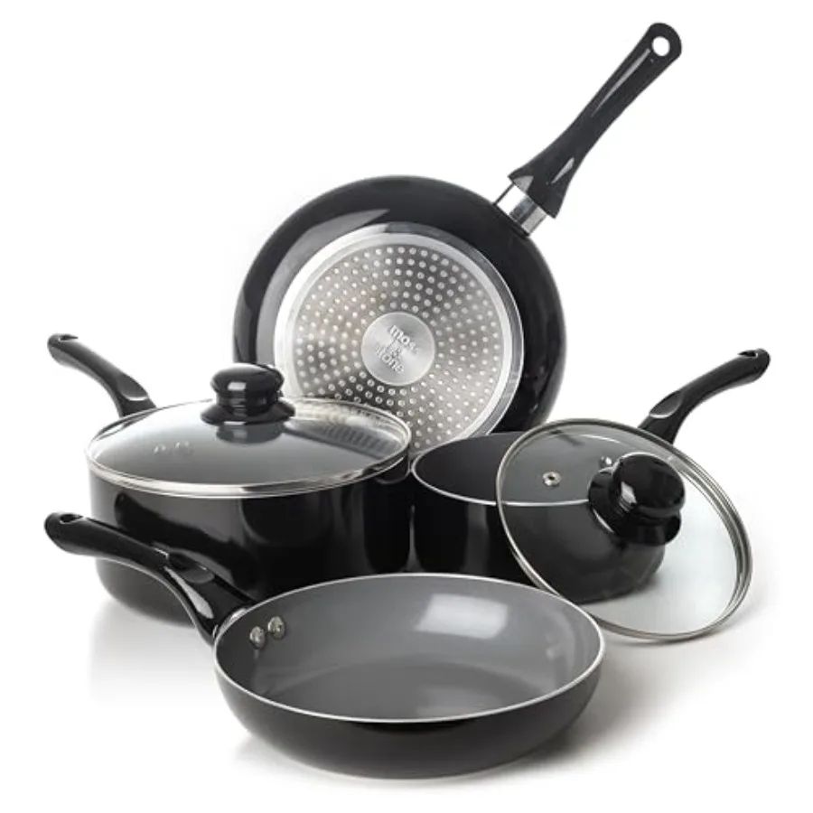 

Nonstick Cookware Set Pots And Pans Set Non stick With Glass Lid Induction Cookware Stay-Cool Handle PTFE/PFOA Kitchen Pots 6-P