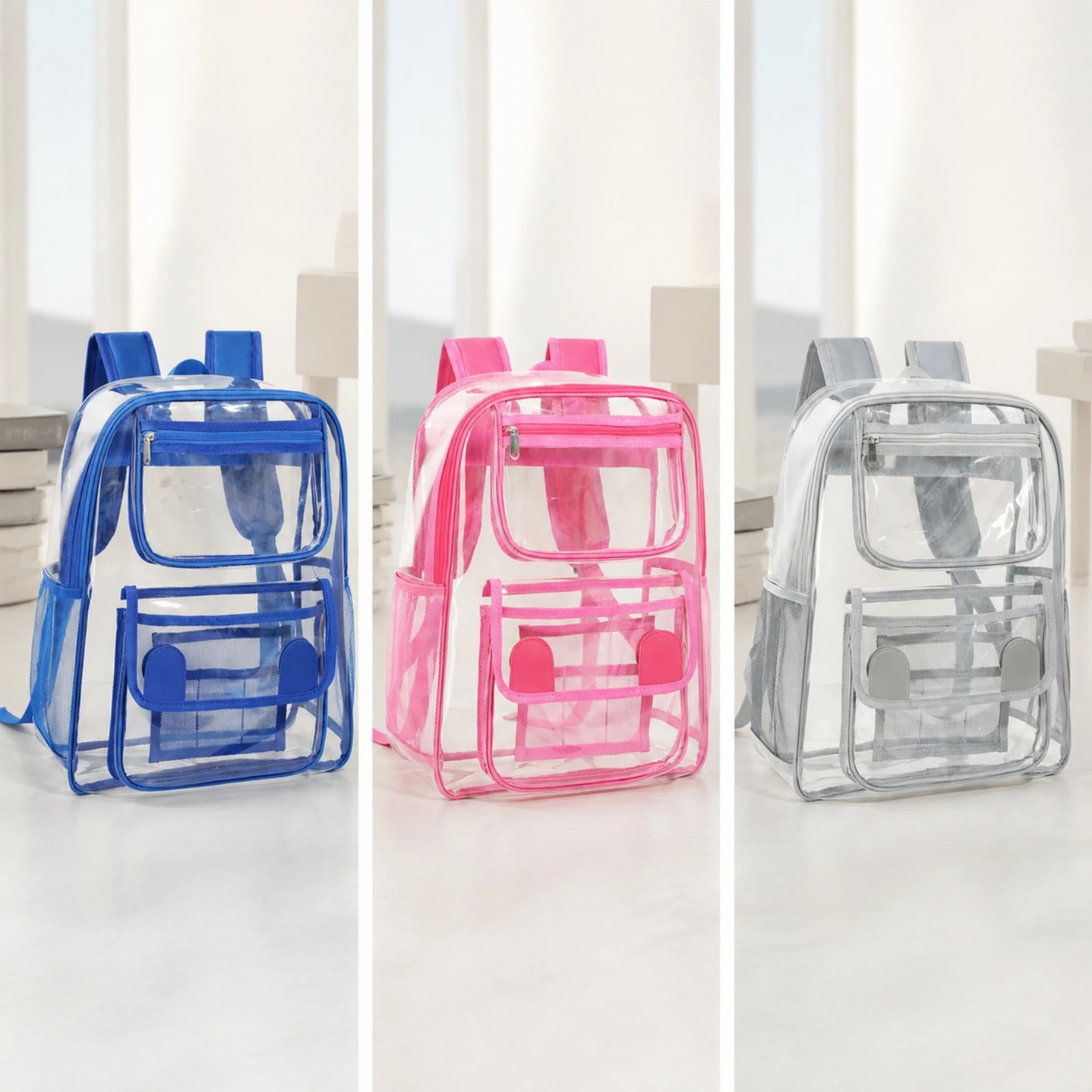 Transparent PVC Backpack Stylish Clear Backpack with Front Pocket Waterproof Clear Daypack Water Resistant Padded Straps