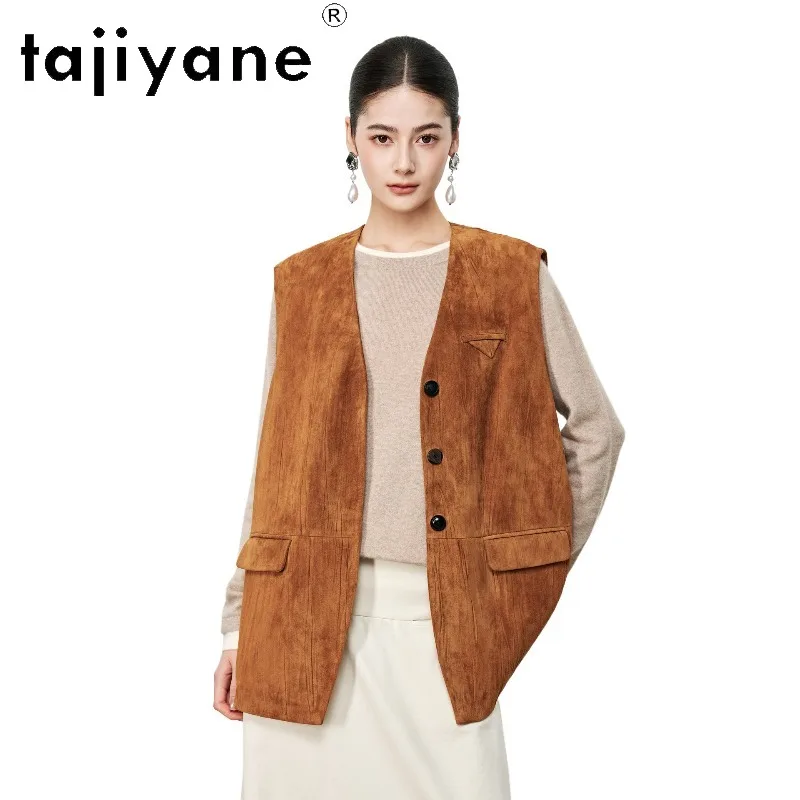 TAJIYANE Genuine Leather Jacket Woman Sheepskin Suede Vestes Femmes Leather Coat Cropped Jackets for Woman Gilet Loose Jaqueta