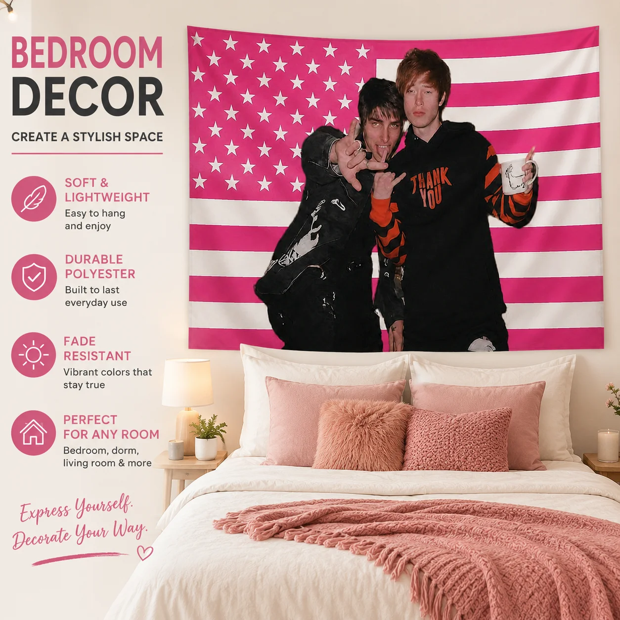 Popular Social Media StarS-Sam & Colby American Flag Tapestry Flat Print Humorous Male Duo Banner for Dorm Room Decor Gift 4x6FT