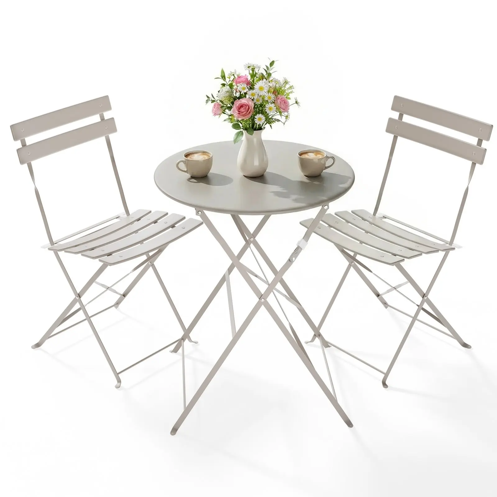 Bistrotafelset 3-delige stalen tafel en stoelen Opvouwbare bistroset, tuinmeubilair Patioset voor gazon Balkon Achtertuin Tuin