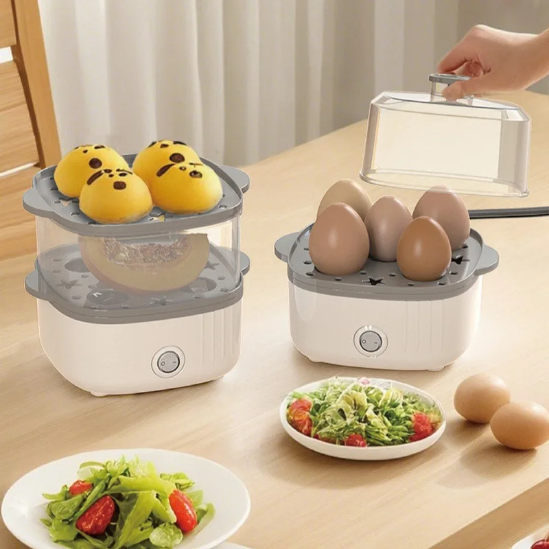 150W Egg Cooker Low Power Dormitory Fast Breakfast Machine Soft Egg Hot Spring Egg Steam Pot Auto Power Off Multifunction 220V