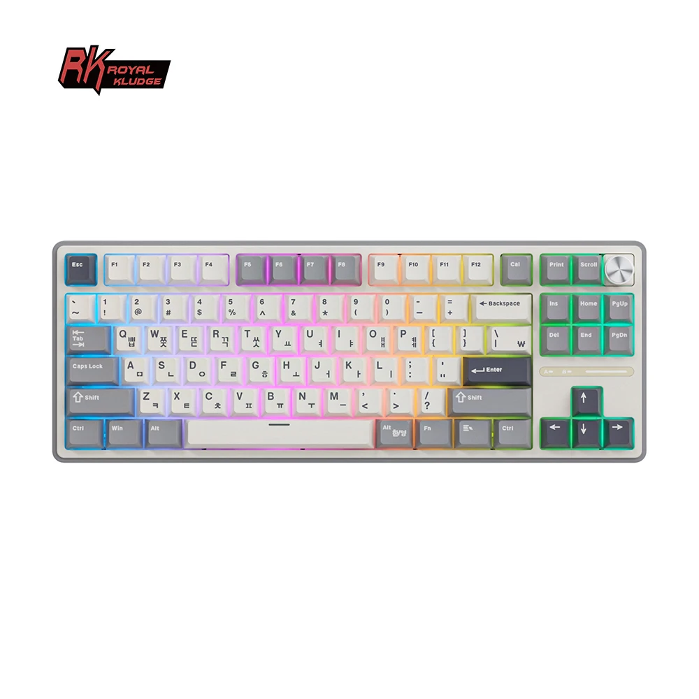 RK Royal Kludge R87Pro 가스켓 한국산 기계식 키보드 87% RGB 백라이트 핫스왑 가능 유선 게이머 키보드(노브 포함) MDA PBT 키캡