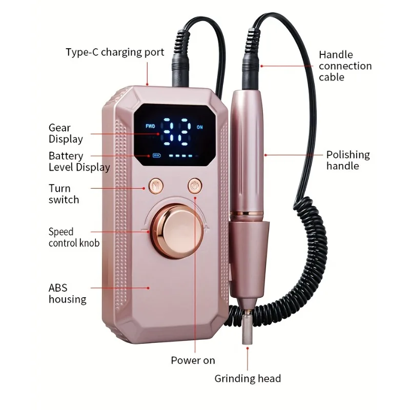 Rechargeable Electric Nail Drill Machine, Professional Nail Polisher with 11 Nail Drill Bits & 20 Sanding Bands, High Speed Manicure Tool for Salon & Home Use, Perfect Gift for Women