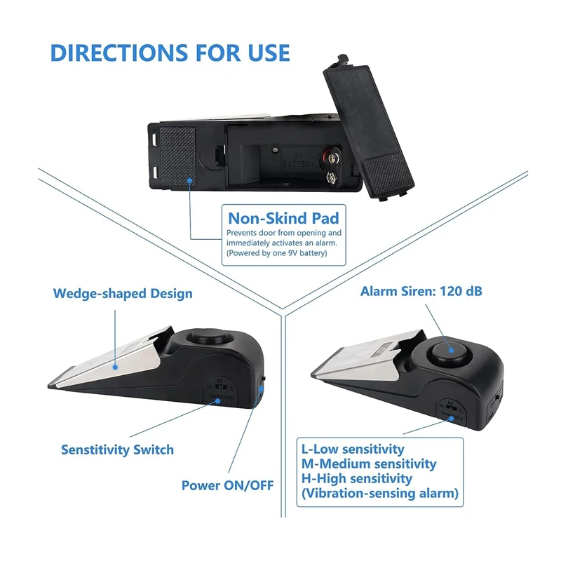 Alarme d'arrêt de porte de voyage avec alarme de sécurité, arrêt de porte sirène avec serrure de porte portable