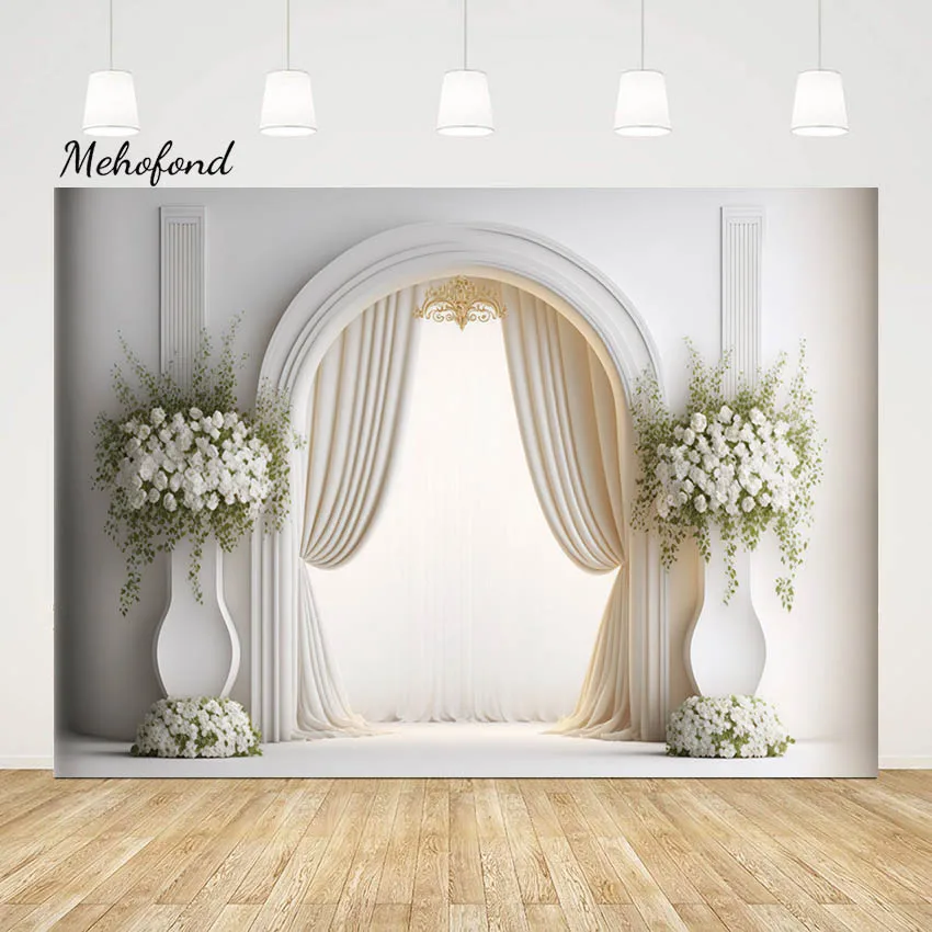 

Mehofond Flower Wedding Photography Background Maternity Pregant Artistic Portrait Arch Door Decor Bridal Shower Photo Backdrop