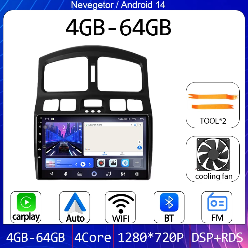 

WIFI Car Radio For Hyundai Santa Fe SM 2000 - 2012 Head Unit Multimedia Video Player Navigation GPS Android Auto BT DVD No 2din