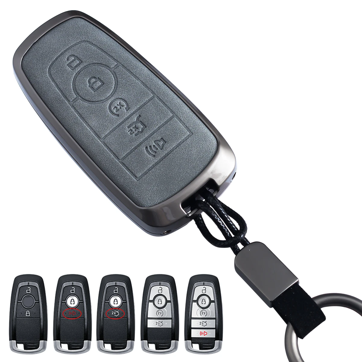 

For Ford Escape Explorer Ecosport Kuga Edge F150 Lincoln Aviator Corsair Nautilus Metal Leather Car Key Fob Case Cover Keychain