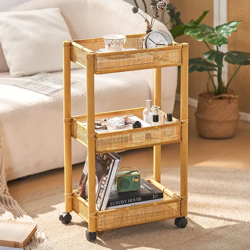 French Originality Coffee Tables Rattan Storage Movable Bedroom Utility Cart Living Room Stoły Kawowe Home Furniture HQ40TC