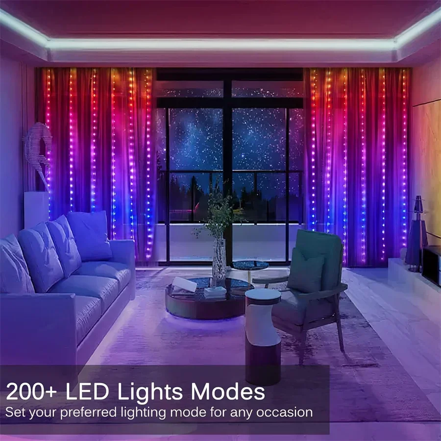 3X3M 300 LED الذكية نافذة الستار الجنية أضواء RGBIC اللون App التحكم الجنية الستار جليد أضواء ل حفل زفاف ديكور