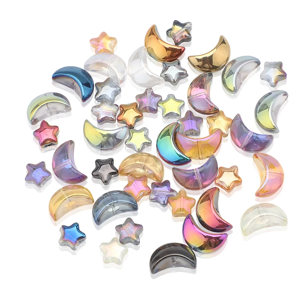 60Pcs Mixed Crystal Glass Star Moon Pendants Loose Beads For DIY Making Earing Necklace Jewelry Handmade Handbag Garment Decor