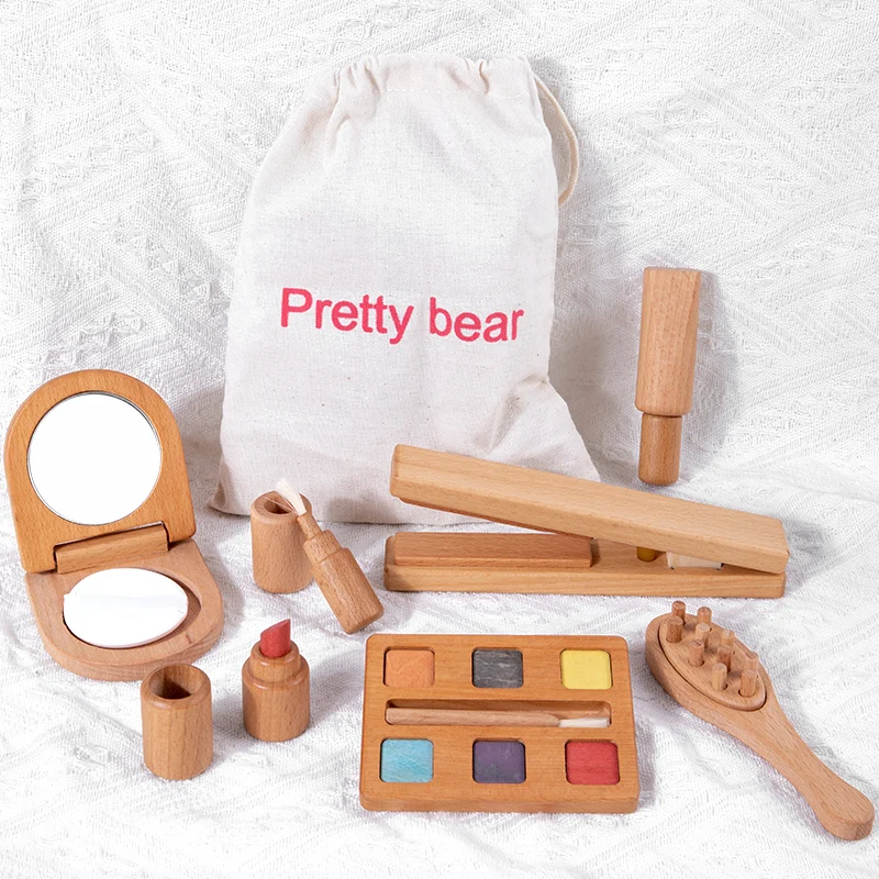 Wooden simulation medical box stethoscope injection cosmetic bag make-up play children's Toy Screw Toolbox