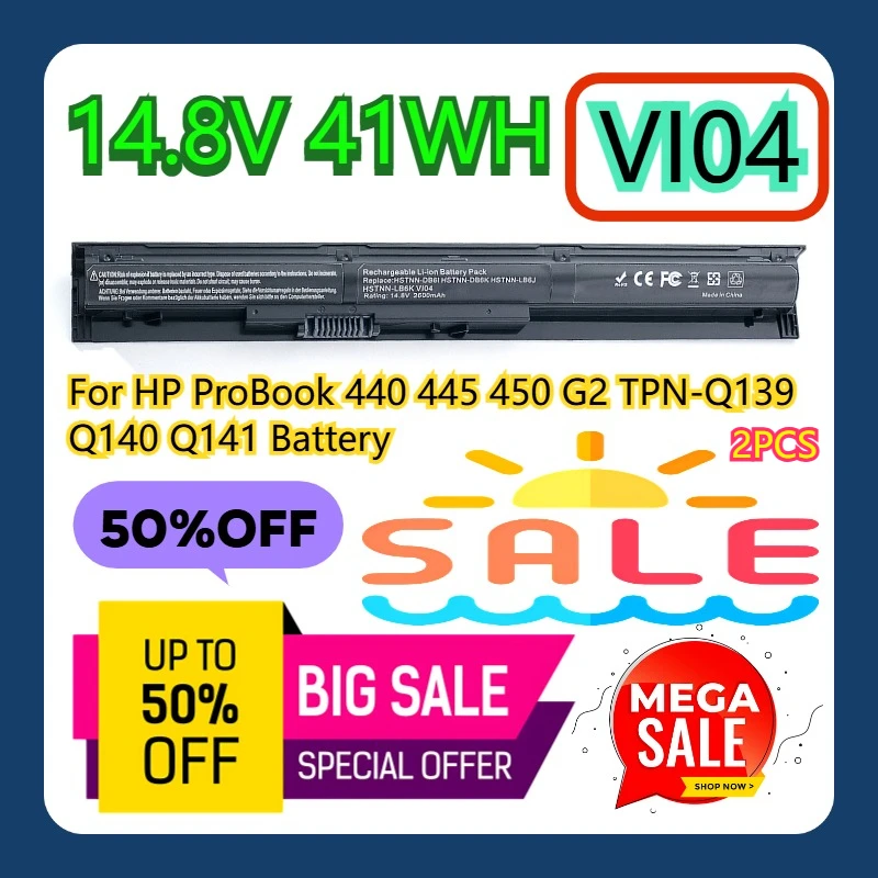 

For HP ProBook 440 445 450 G2 TPN-Q139 Q140 Q141 VI04 14.8V 41WH Battery 2PCS