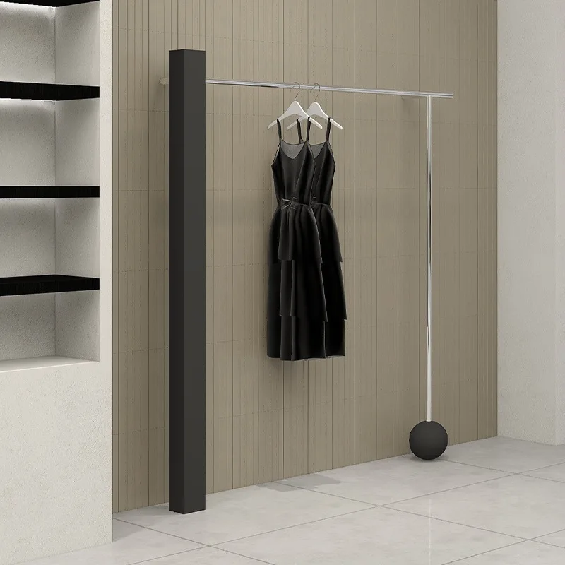 Clothing store black upper wall stainless steel clothes rack floor-to-ceiling shelf display