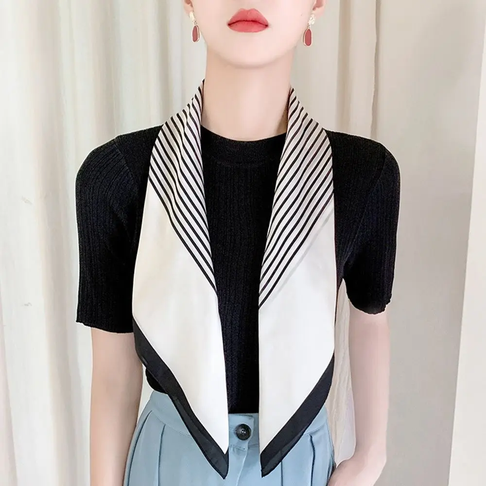 وشاح حريري عقال حقيبة فرنسية الديكور وشاح مربع كبير مخطط وشاح مطبوع الإناث شال وشاح حريري الأوشحة الكورية نمط