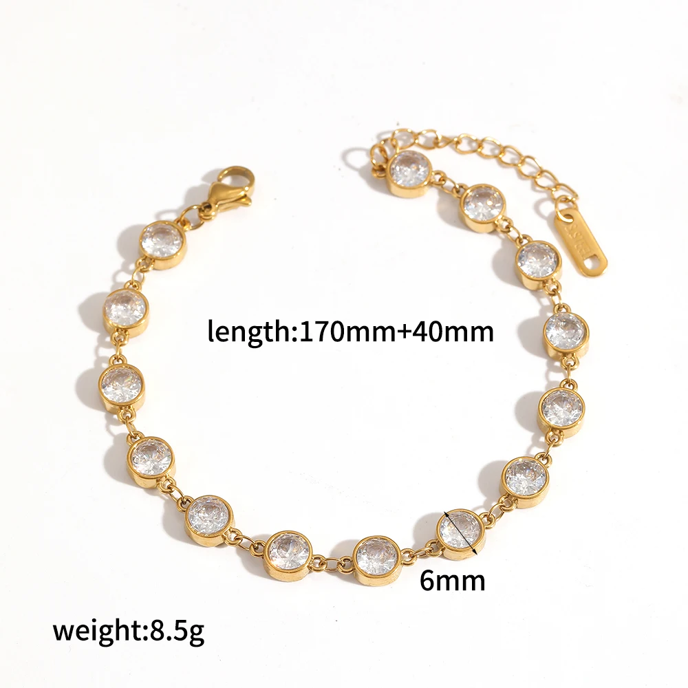 Zierliches Armband aus Edelstahl mit glänzendem Zirkon, 18K vergoldet, wasserdichter Schmuck, Geschenk für Frauen – Detail 17