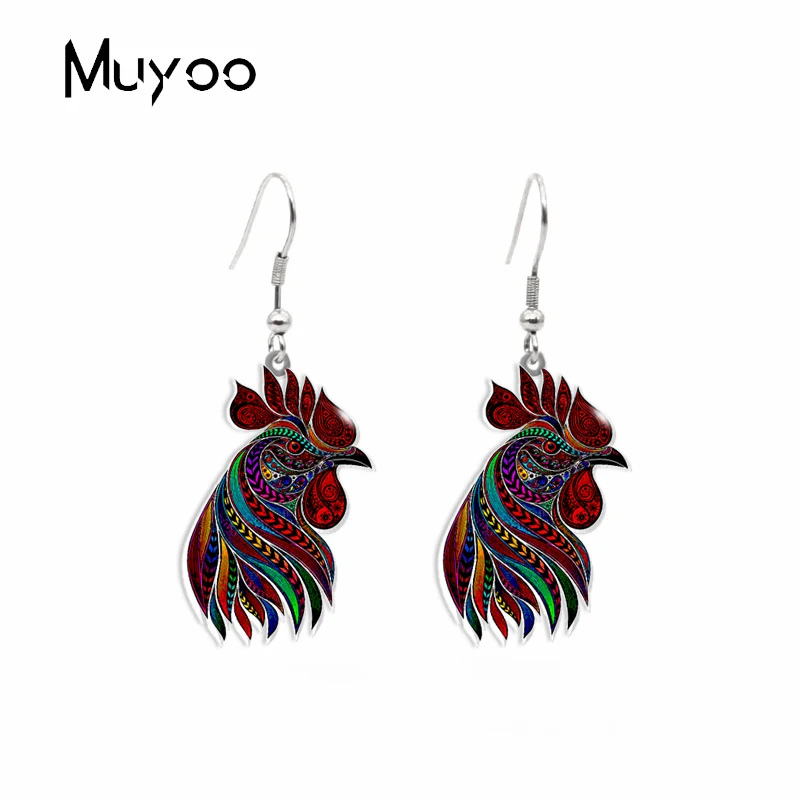 New Vintage Painted Animals Snake Rooster Horse Leopard Wolf Heart Tattoo Patterns Acrylic Epoxy Resin Fish Hook Earrings