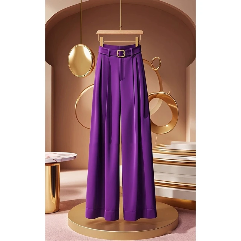 

High Waist Slimming Straight Casual Pants Women's All-match Loose office Purple Suit Wide-leg Pants Lady Autumn and Winter 2025