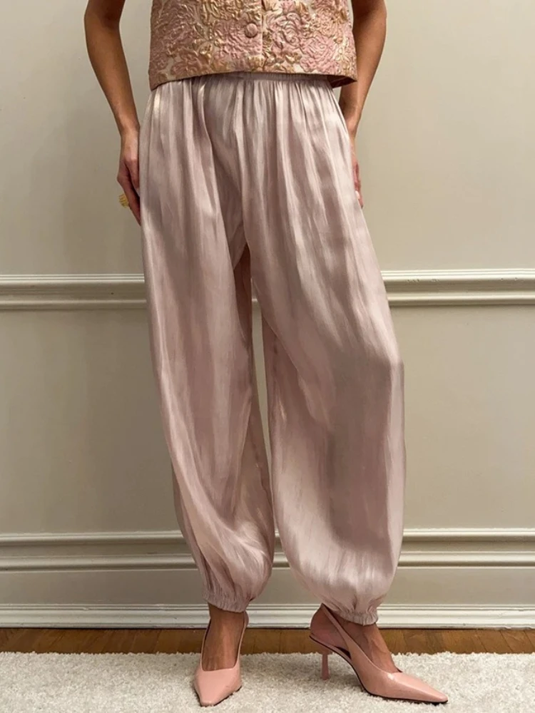 New Autumn Elegant Crepe Loose Pants Women Street Chic Pleated Trousers Female Vintage High Waist Long Pants Women's Clothing