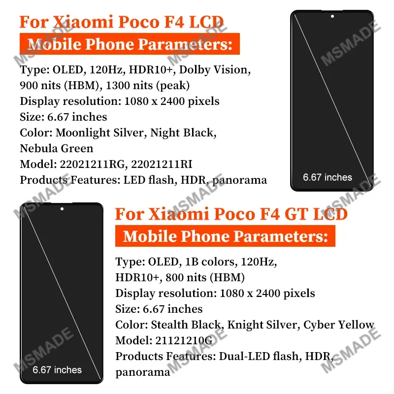 AMOLED For Xiaomi Poco F4 LCD Display 22021211RG Touch Screen Digitizer Assembly For Poco F4 GT LCD OLED 21121210G Replace Parts