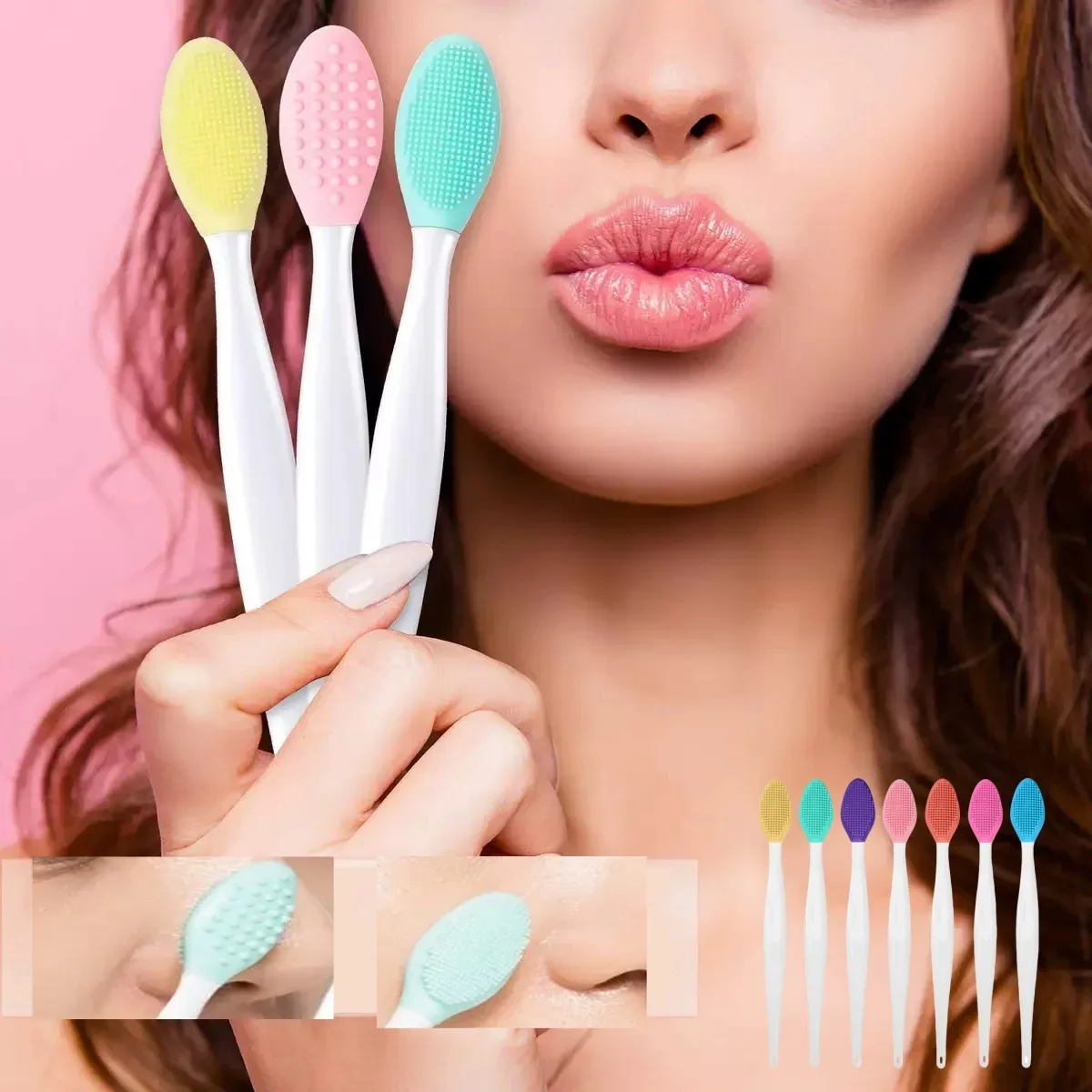 

YS00021-Double sided nose brush, face wash brush, lip and face cleaning, blackhead and acne cleansing, makeup brush