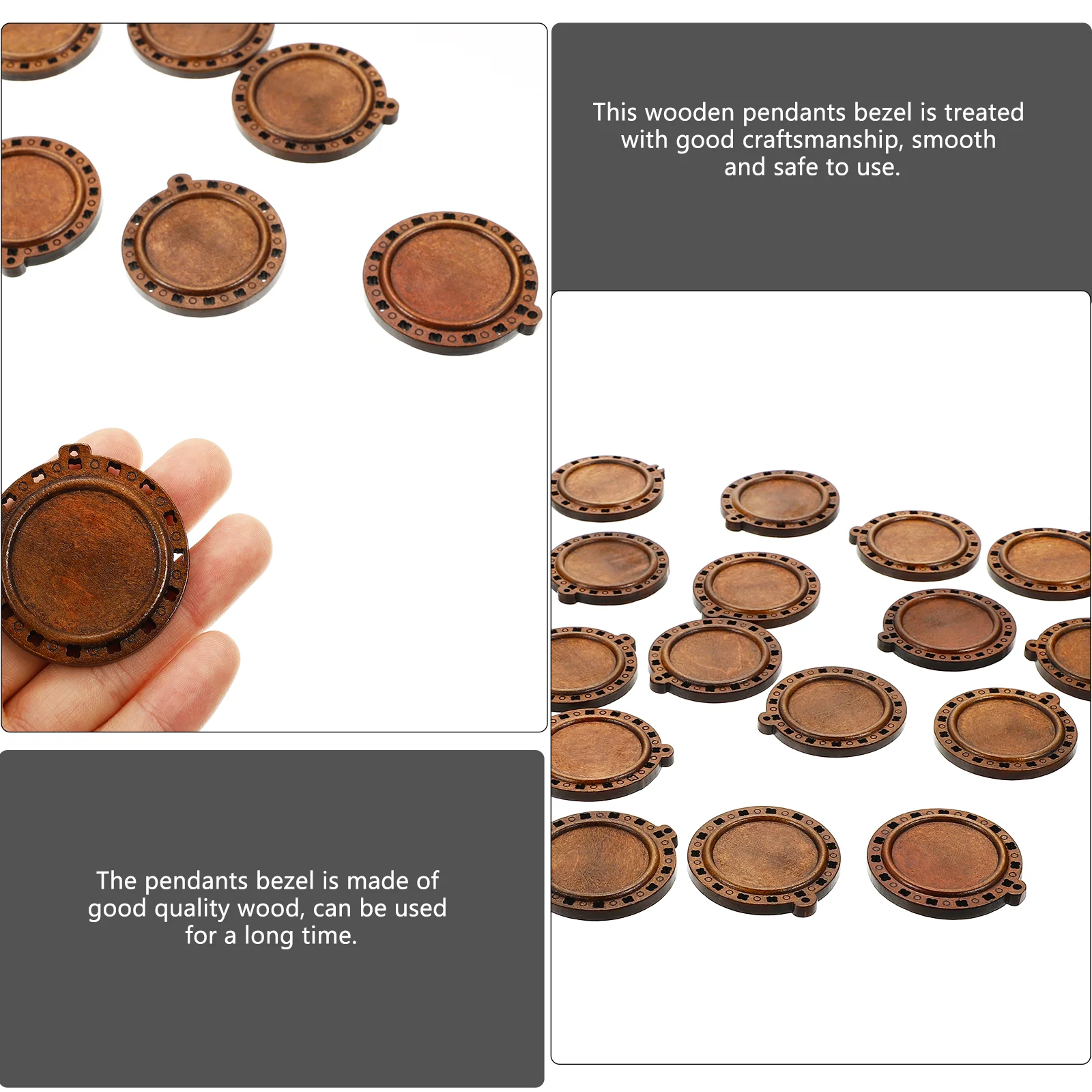 20 Pcs Wooden Gem Base Blanks Necklace Gold Beads for Bracelet Making Jewelry Circle Pendant Bezel Round DIY Material