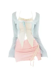 Women 2000s Japanese Fashion Gyaru Hot Sexy Fairy Core Outfits 3 Piece Set Kawaii Camisole + Coquette Bolero  Mini Micro Skirt