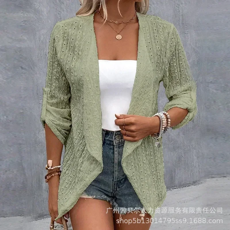 Mandylandy Loose Casual Other Plain Kimono Women Summer Fashion Open Stitch Cardigan Outwear Solid Color Short Outwear Coats