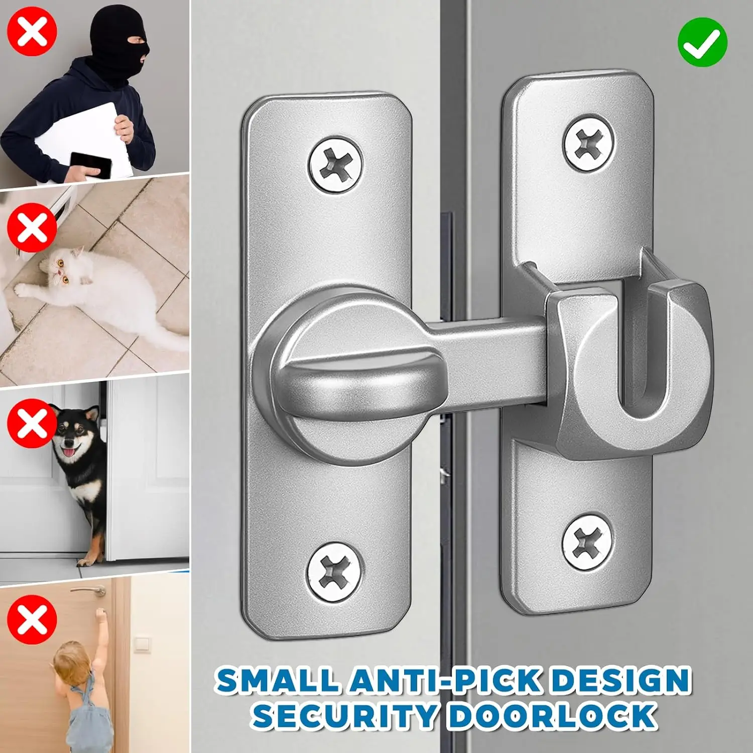 Sliding Door Lock Buckle, Locking Bolt, Simple Bathroom Door Buckle, Sliding Door Buckle, Anti-Theft Compartment Bolt (Silver)