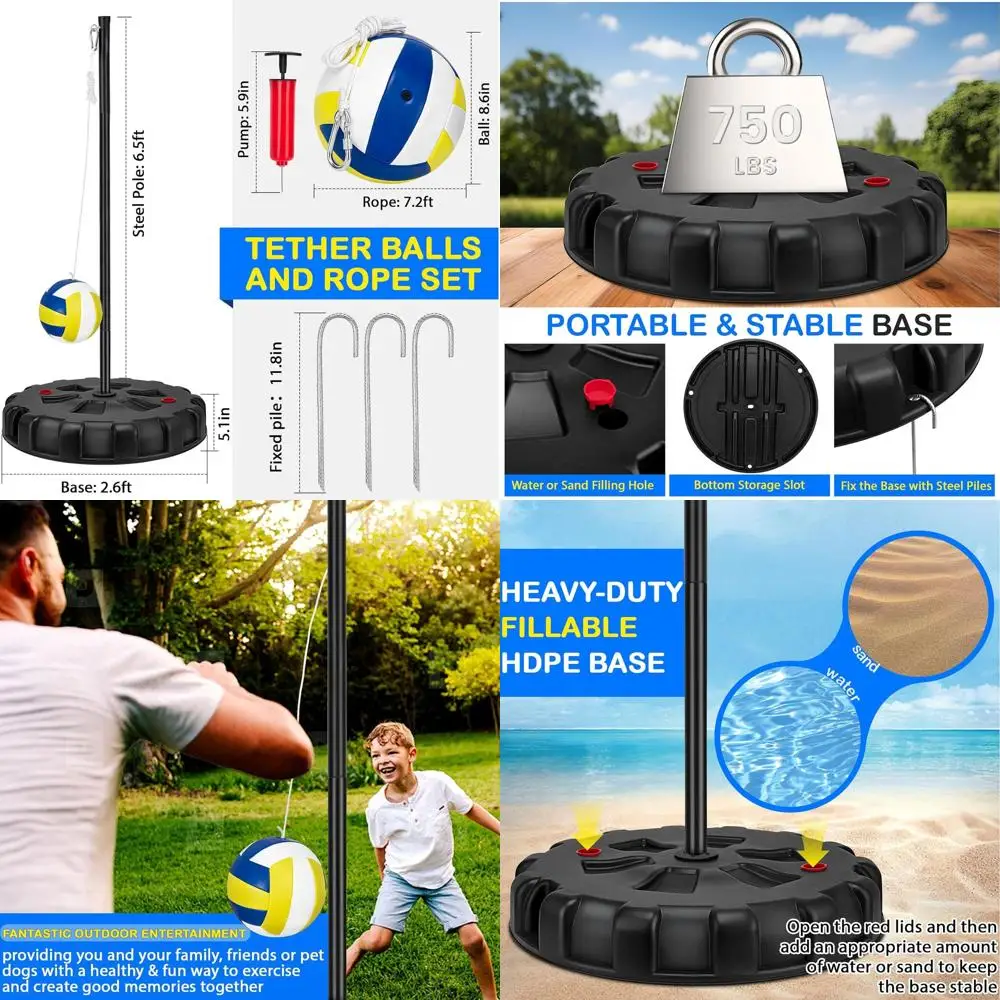

Tetherball Set, Portable Tetherball Ball and Rope, Heavy Duty Tether Balls and Rope Set with Pole & Base for Backyard Lawn Beach