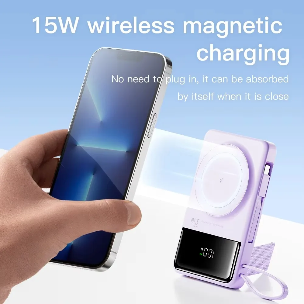 Paquete de energía magnético fino de carga rápida de 10000 mAh con cable inalámbrico para iPhone 16 15 14 13 12