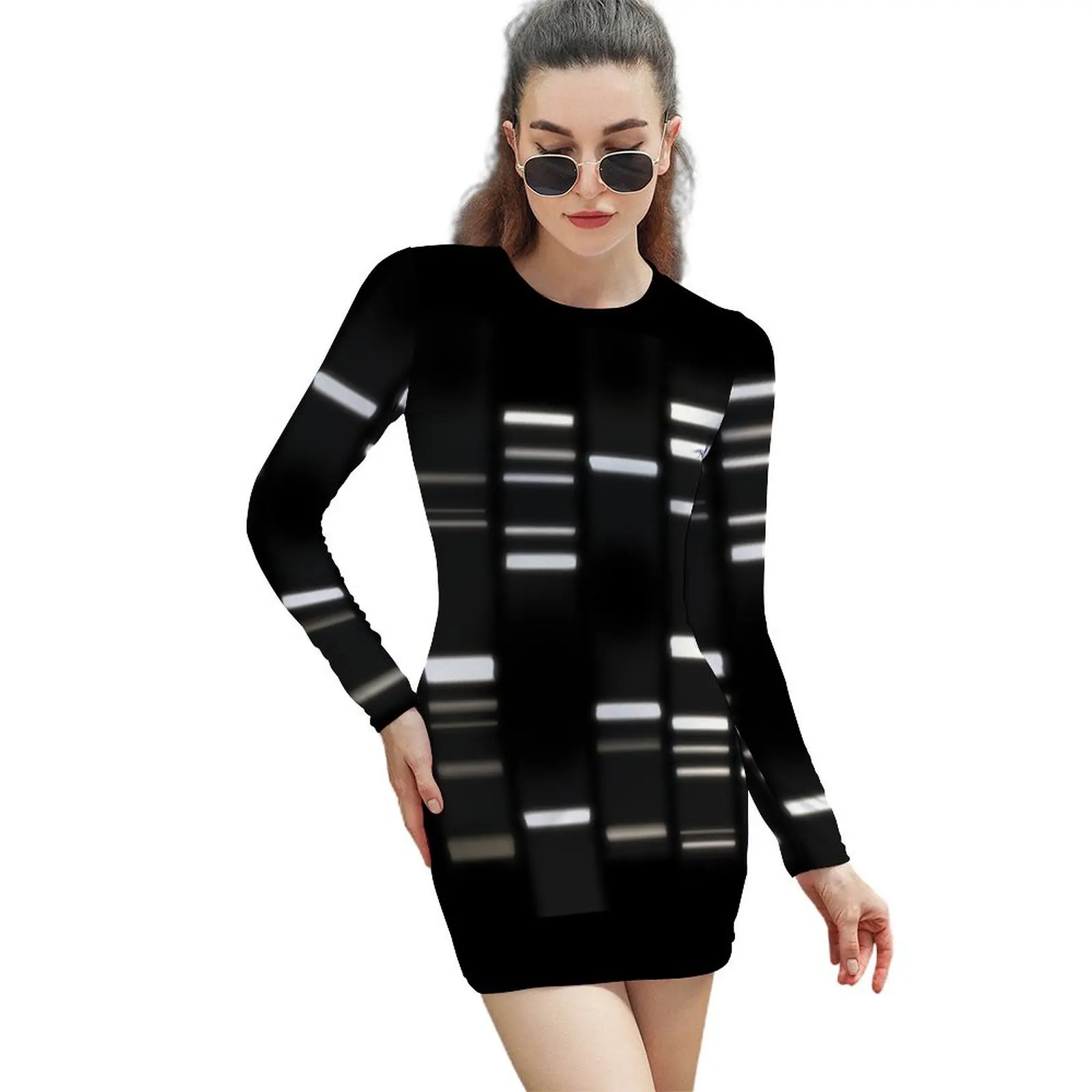 

DNA Art White on Black Long-Sleeved Sheath Dress dress elegant dresses plus sizes Woman's evening dress