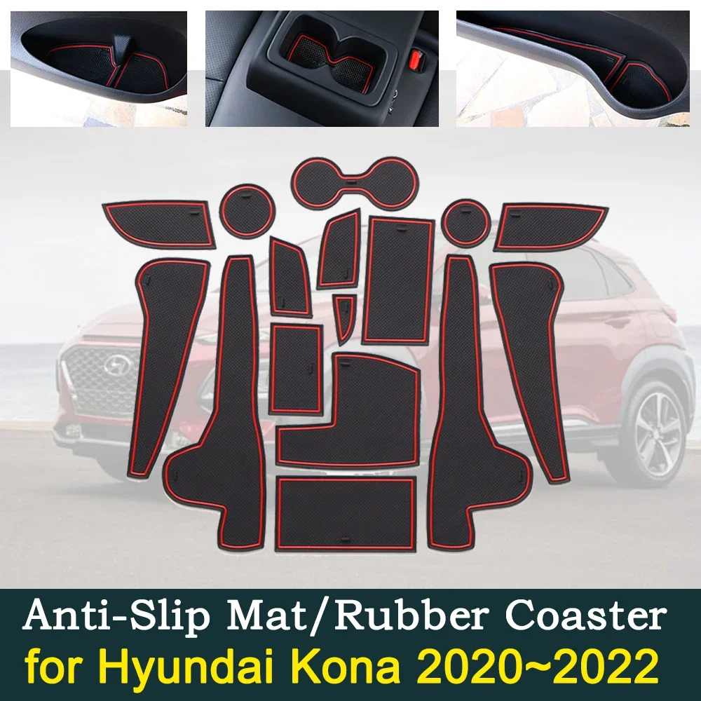 Anti-slip Rubber Dust-proof Gate Slot Mat for Hyundai Kona N OS Kauai 2020 2021 2022 Groove Coasters Car Accessories Stickers