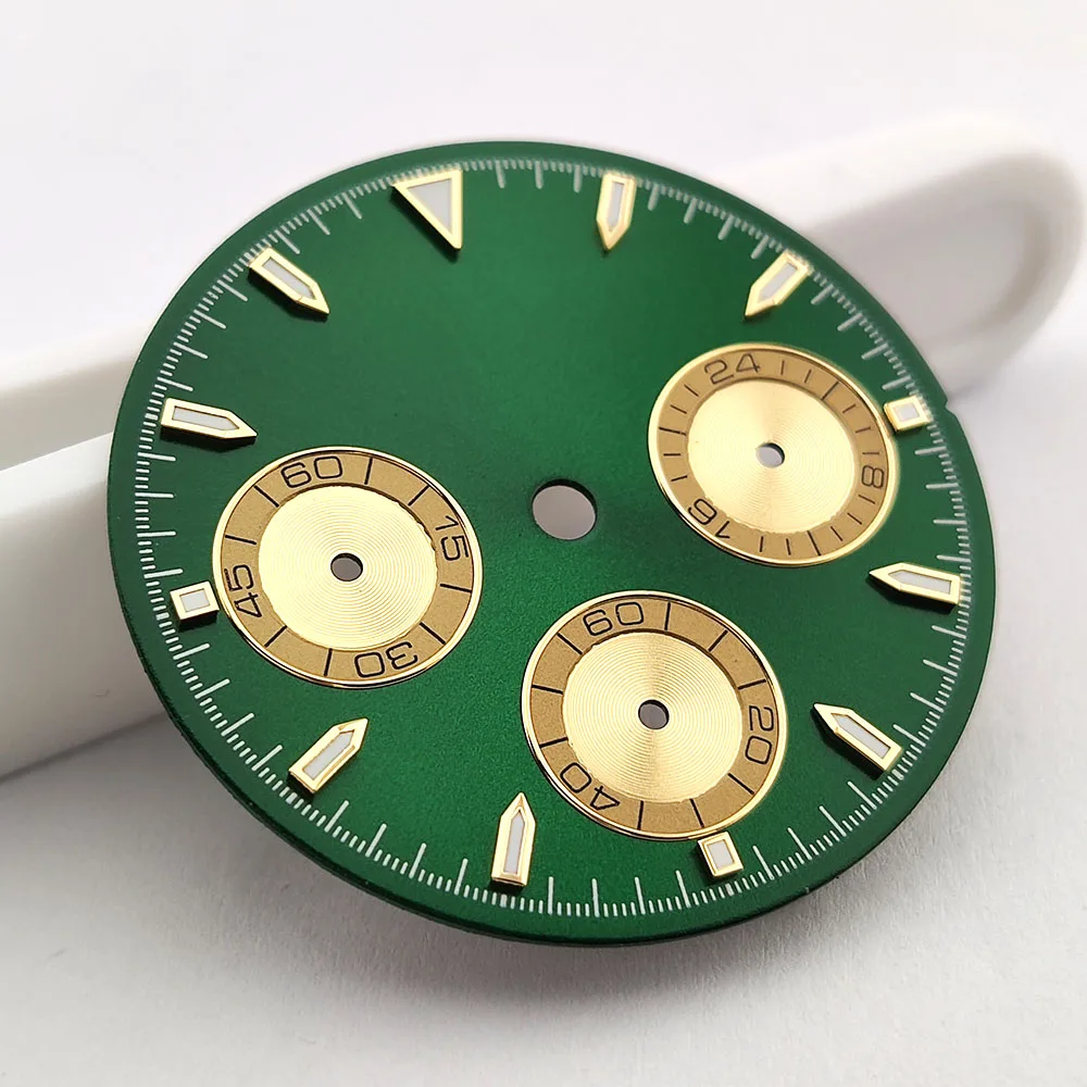 29mm Panda dial multifunction Chronograph dial Suitable for VK63 movement Green luminous 6 hands VK63 dial Men's watch dial