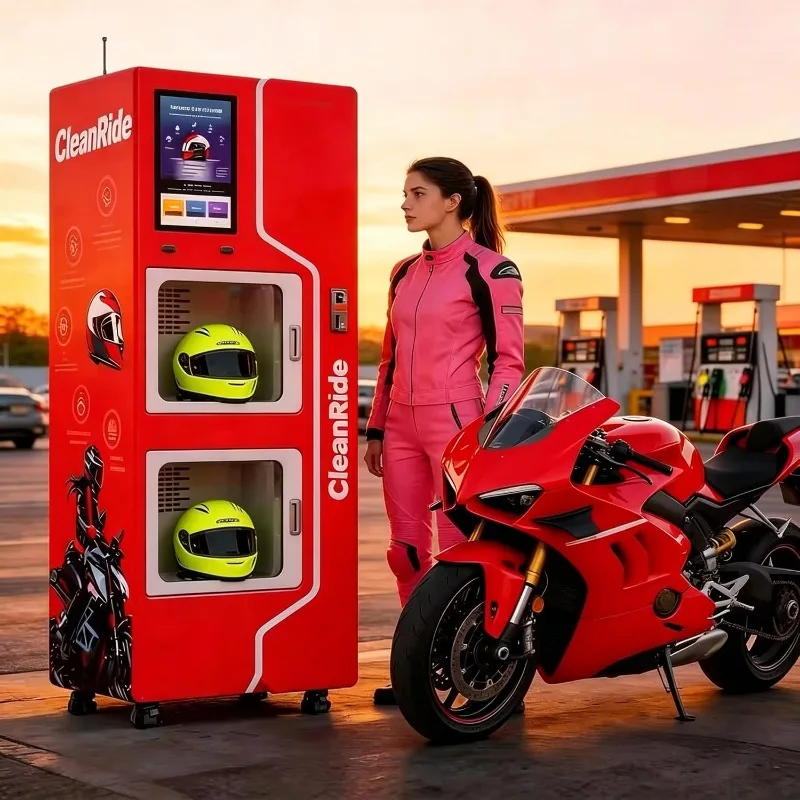 Customized Dual Tank Helmet Cleaning Vending Machine Fully Automatic Large Touch Screen Multi Language Voice Payment Support