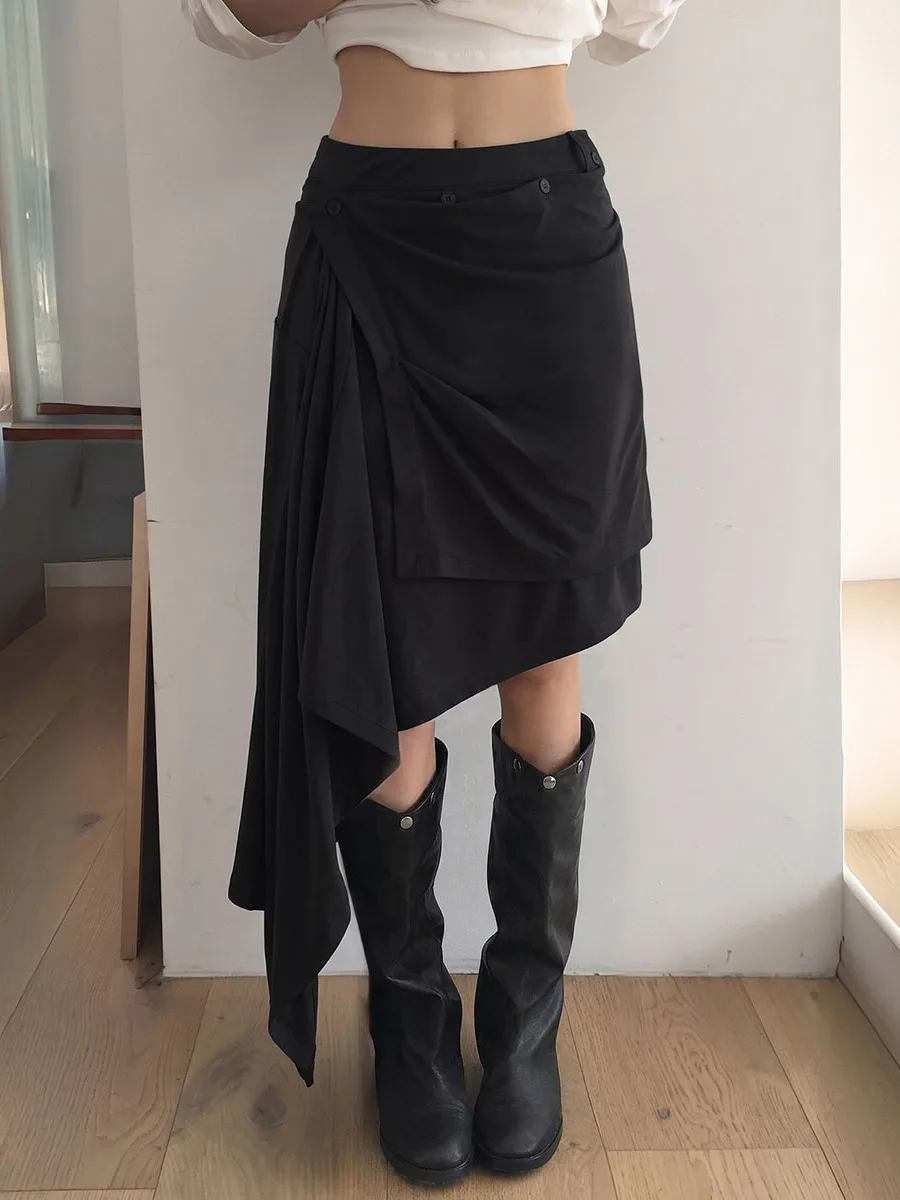 Fashionable Korean Style A-Line  Skirt with Asymmetrical Hem Design Versatile Ways to Wear High Waist Elastic Waist