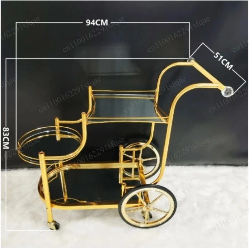 Ornate Lace-Cut Rolling Bar Cart,  3 Layer Luxury Gold Metal Spiral Serving Cart, Elegant Drinks Trolley for Hotel & Home Bar