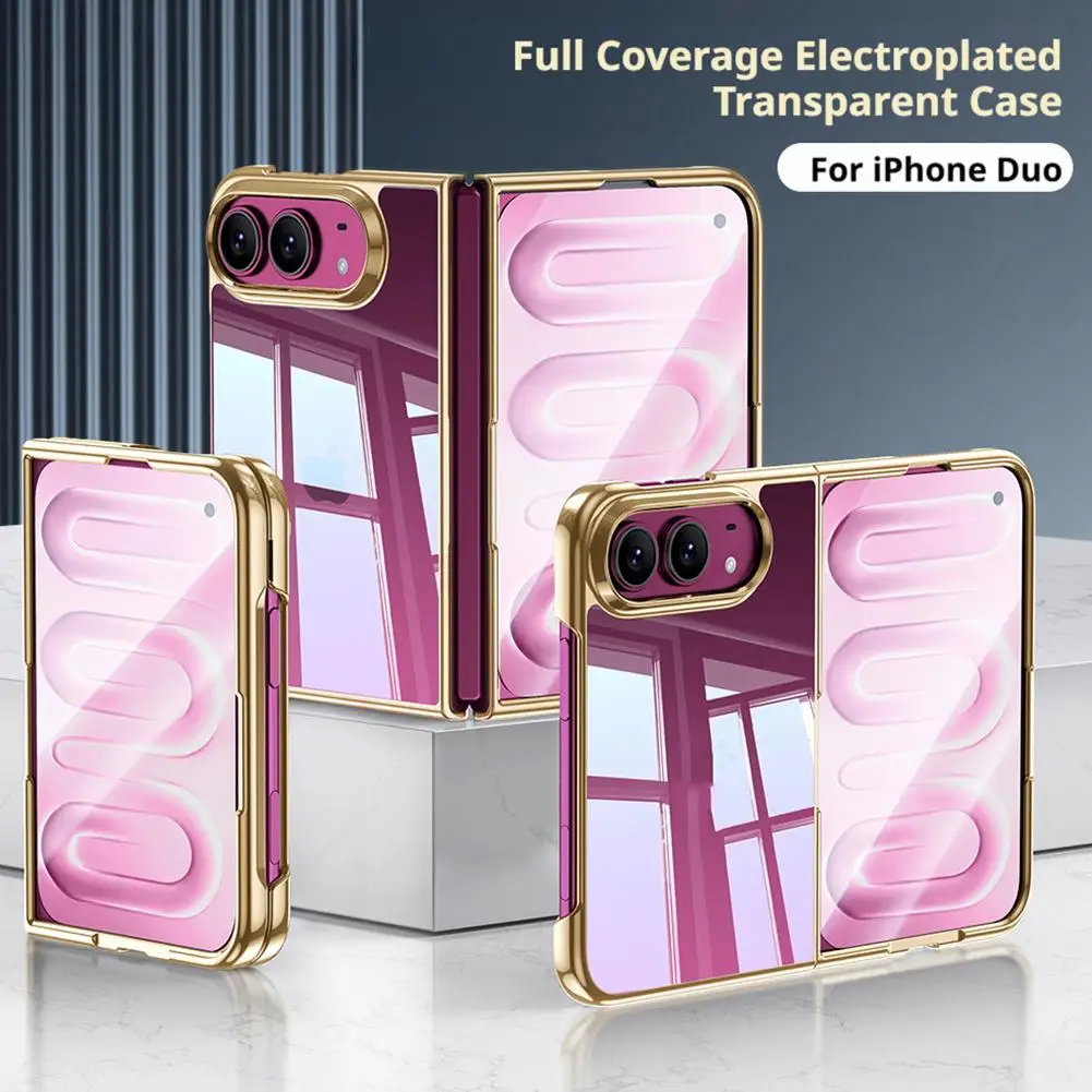 For iPhone Duo Phone Case Electroplated Transparent Ultra-Thin Full Coverage Shockproof Protective Cover