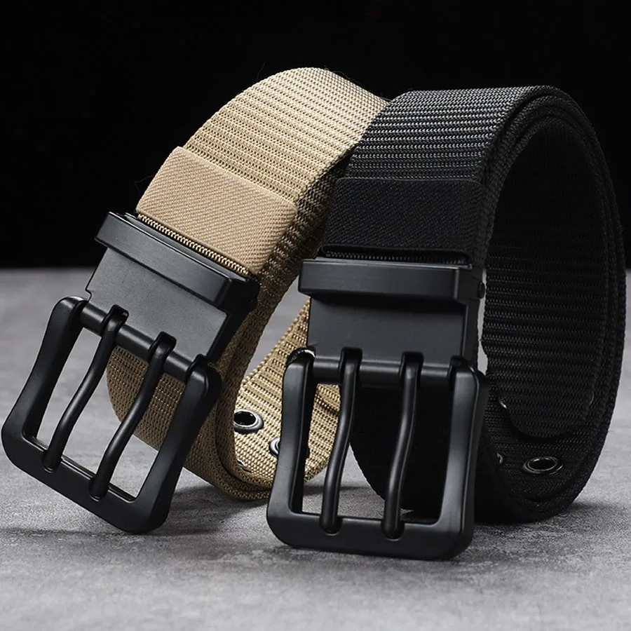 Alloy Double Needle Buckle Belt Hot New Double Pin Buckle Men Can Cut Nylon Belt Casual All-match Student Youth Korean Jeans