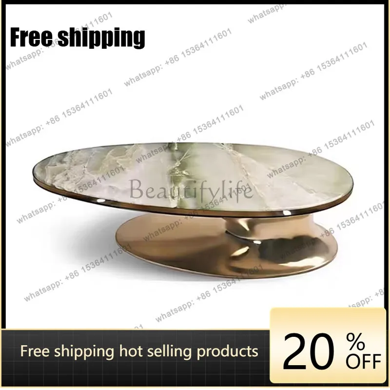 

XX oval marble coffee table home living room creative stainless steel tea table