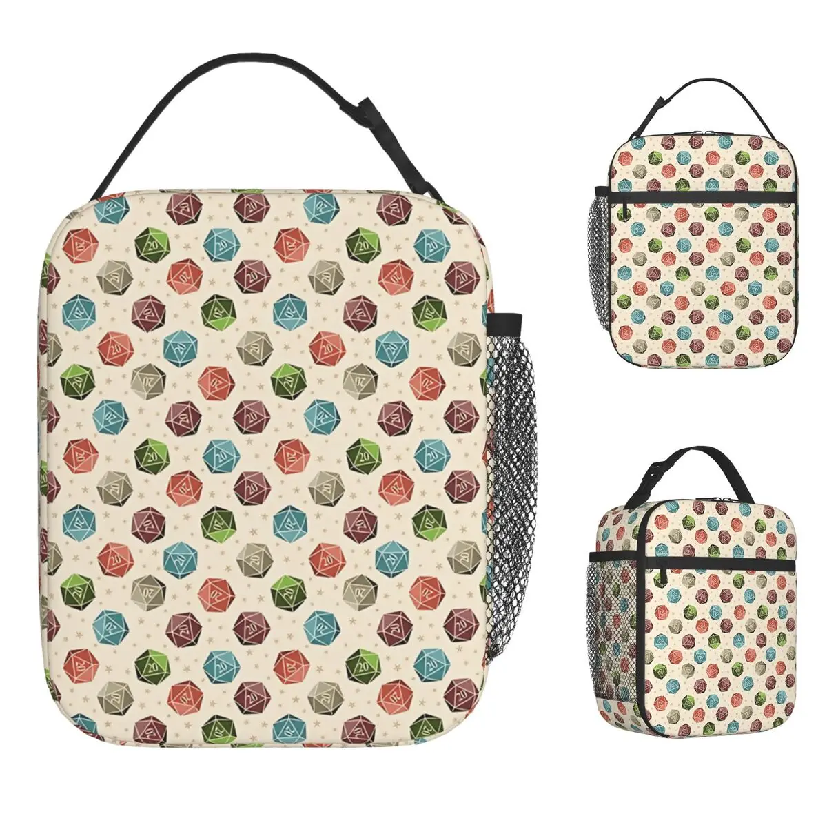 

D20 Dice Set Pattern Lunch Bag Vintage Lunch Box For Women Office Convenient Cooler Bag Oxford Print Tote Food Bags