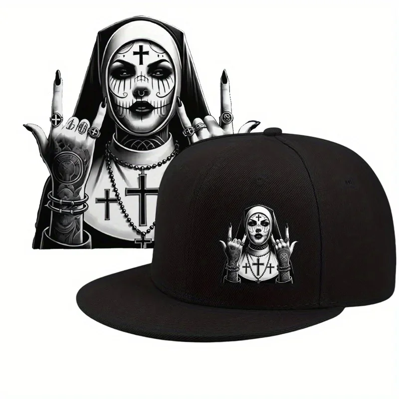 Trendige Baseballkappe mit Halloween-Mönchinnen-Print-Design, Streetwear-Baseballkappe mit Druckknopf, verstellbar für Männer und Frauen, urban