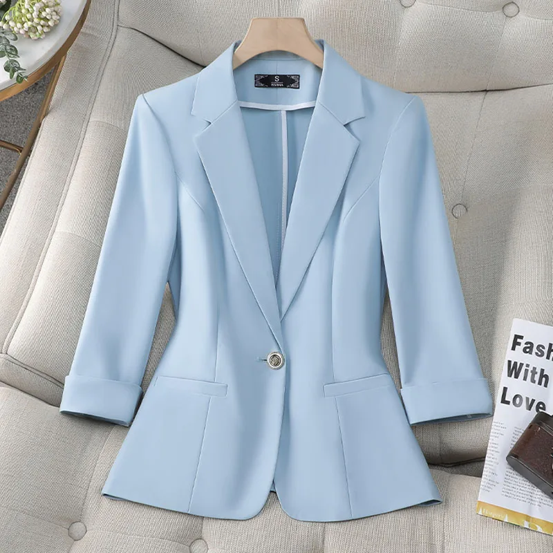 Blazer feminino casaco 2025 primavera verão coreano senhoras terno de escritório jaqueta de manga média terno profissional feminino topos outerwear