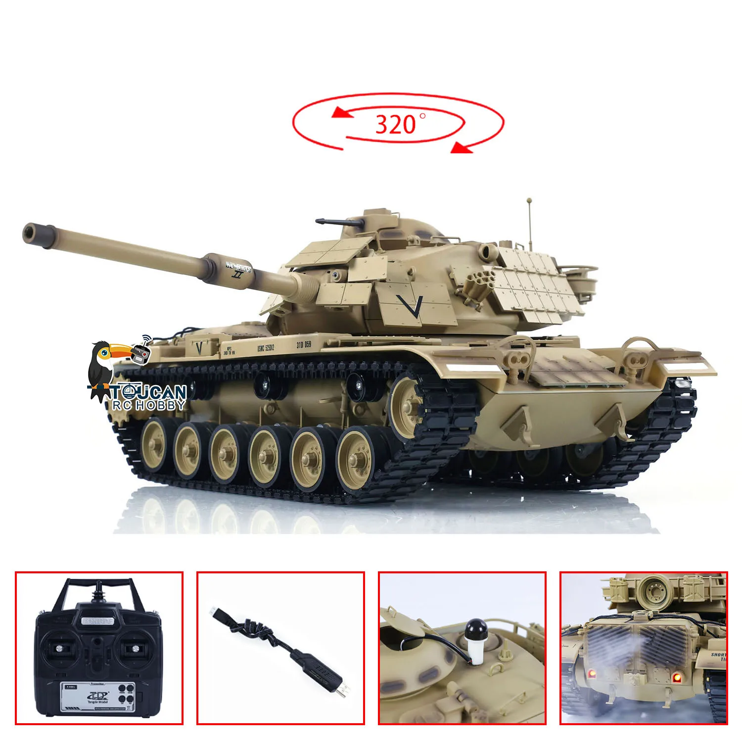 Tongde Model 1/16 RTR RC Battle Tank M60A1 ERA USA Radio Control Tanks Panzer Cars Model Sound Toys for Boys Gifts TH23289