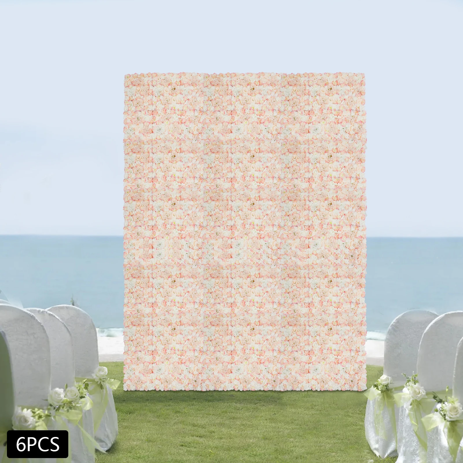 6Pcs Artificial Flower Wall, Fake Flower Wall Handcrafted Silk Champagne White Tear Resistant Panels