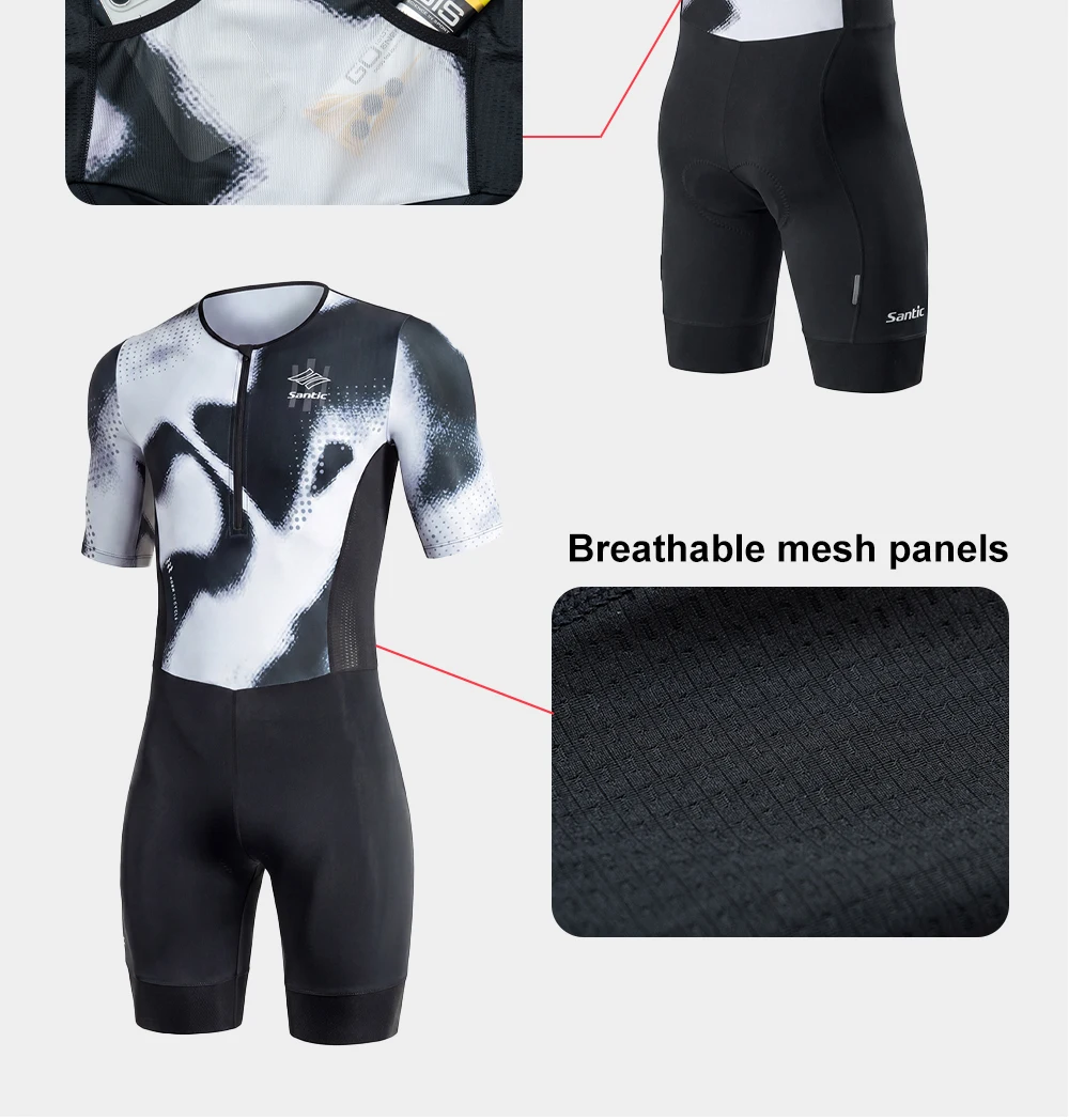 Santic Herren-Triathlon-Skinsuit mit kurzen Ärmeln, atmungsaktiver, elastischer Radsport-Overall mit 80 kg hochdichtem Polsterpolster KM26C03030 – Detail 6