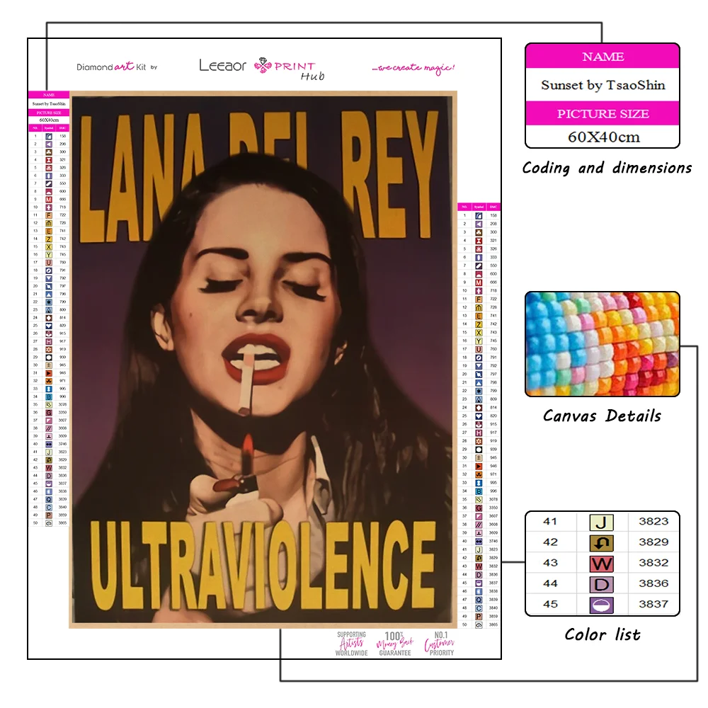 Vintage Kraft Paper Poster Diamond Painting Music Singer Lana Del Rey Mosaic Cross Stitch Kits Mural Art Embroidery Home Decor