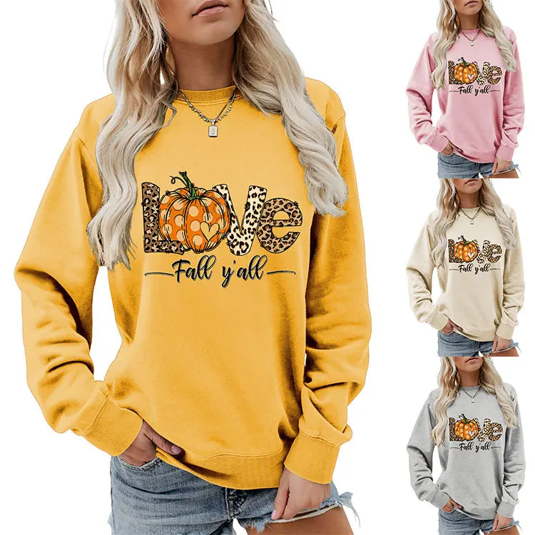 

Leopard-print pullover casual crew neck long sleeve top new fashion women's hoodie love fall y'all
