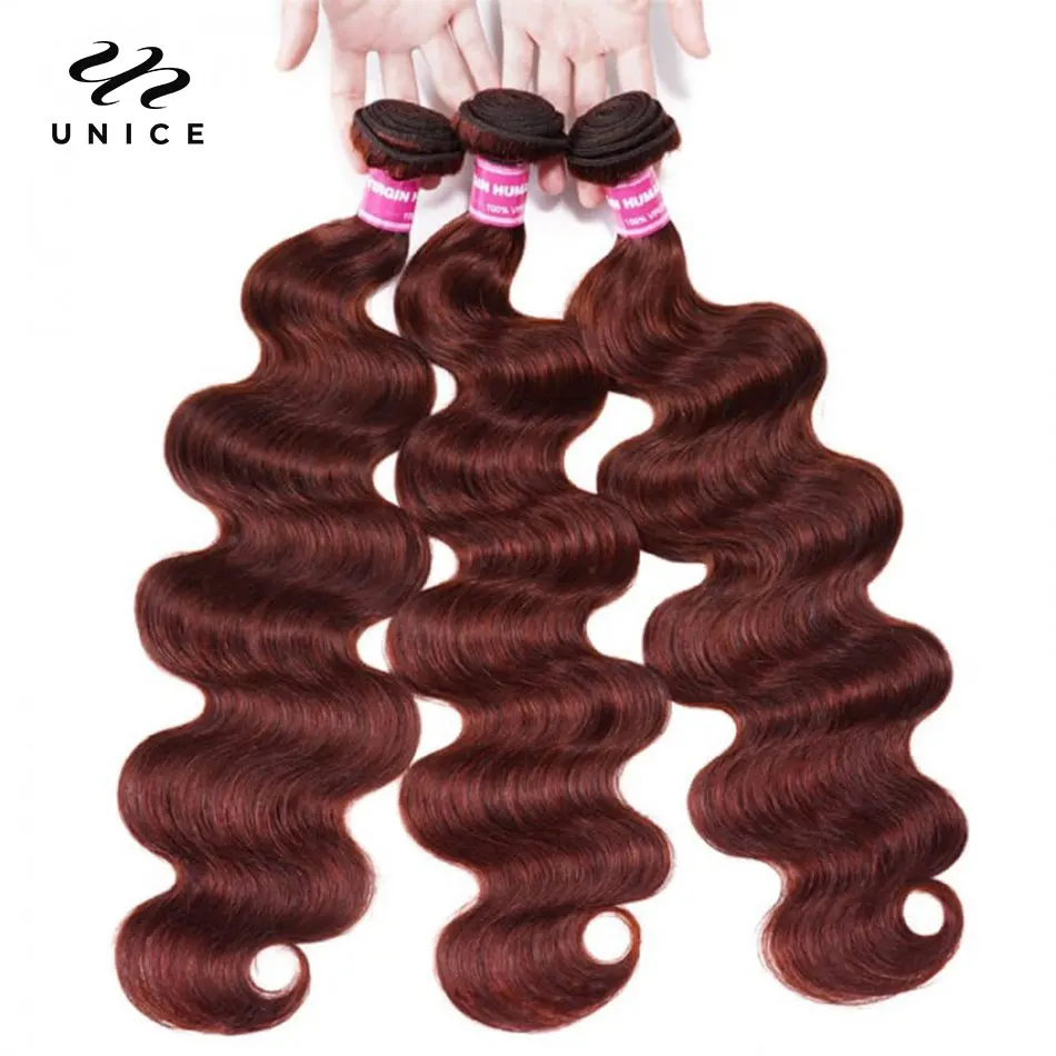 Unice Hair 33B ciemny imbir ciało fala ludzki włos 3/4 wiązki rudo brązowy 100% ludzki włos Auburn Hair Bundle Deal dla kobiet